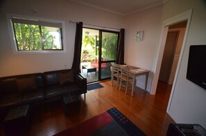 TV, DVD player, books, music library