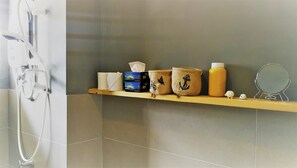 Shower, hair dryer, bidet, soap