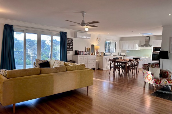 Smart TV, fireplace, DVD player, books