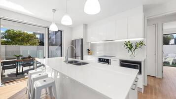Fridge, microwave, oven, dishwasher