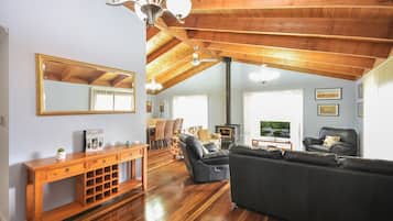 TV, fireplace, DVD player, stereo