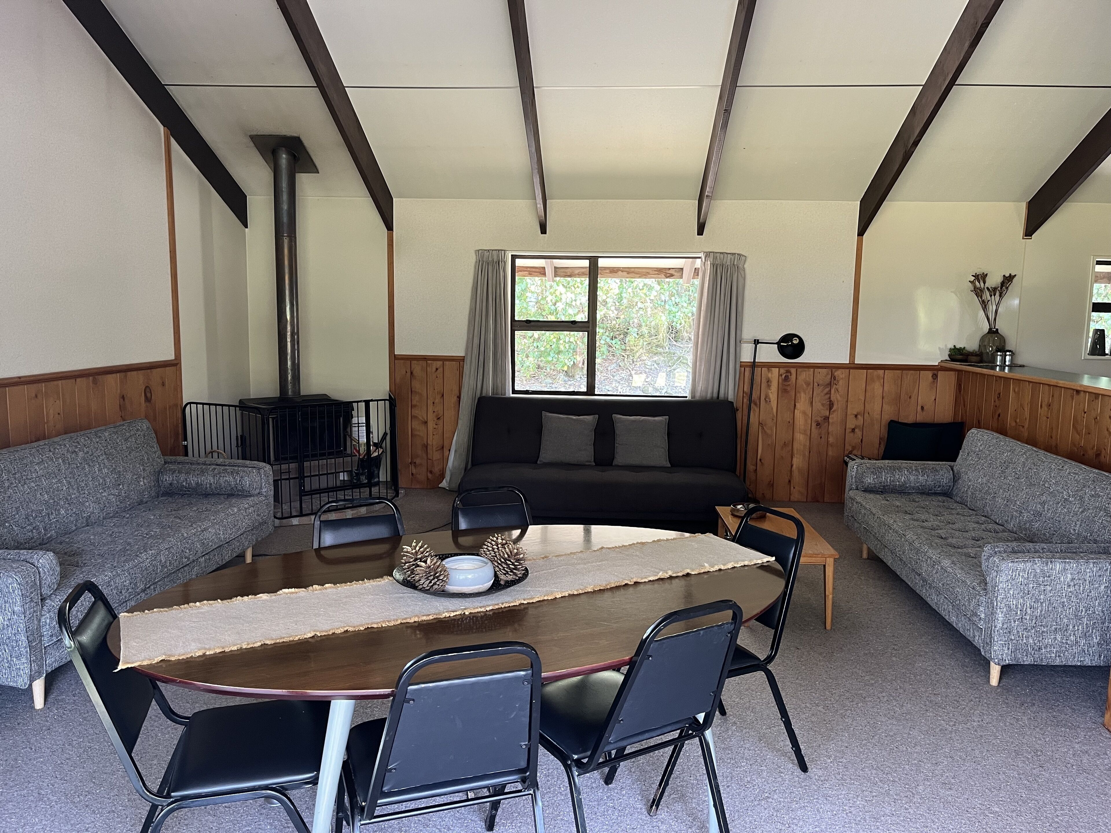 Fireplace, books, stereo