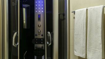 Secador de cabelo, roupões de banho, toalhas de banho, papel higiênico