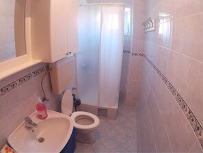 Combined shower/bathtub, hair dryer, towels