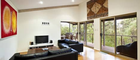 Téléviseur, foyer, table de ping-pong, livres