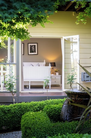 Terrace/patio. Private Suite, Spa, Double shower, log fire, rural views & farm animals