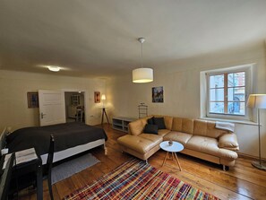 1 bedroom, desk, iron/ironing board, travel crib