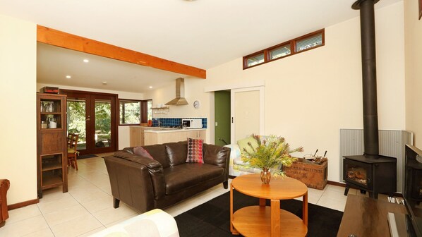 LCD TV, DVD player, books, video library