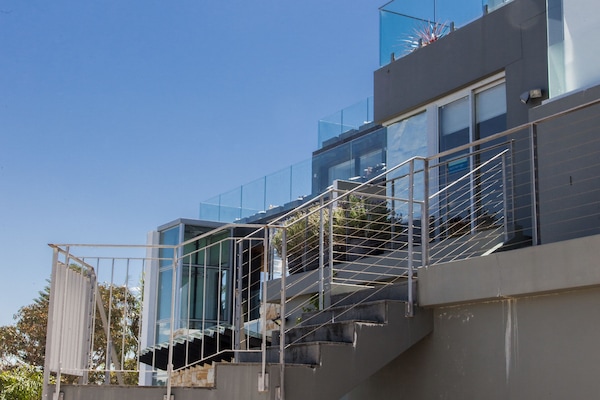 View of the complex from the side, showing part of stairway