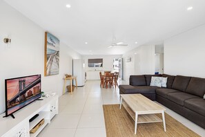 TV, DVD player, books, video library