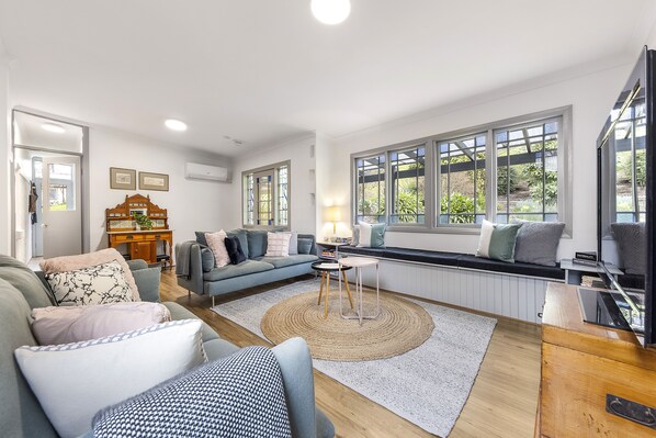 TV, fireplace, DVD player, toys