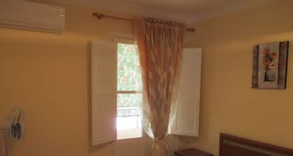 With a beautiful view of the park.