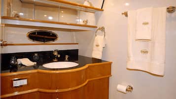 Shower, towels, soap, shampoo