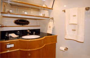 Shower, towels, soap, shampoo