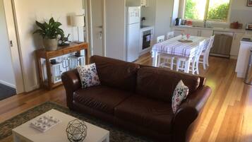 Smart TV, fireplace, DVD player, books