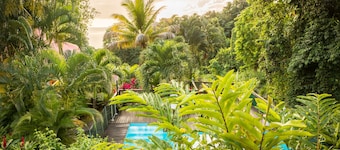 Holiday house with pool in a tropical garden, close to the beach