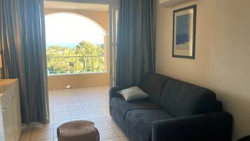 Flatscreentelevisie, een tafeltennistafel en boeken