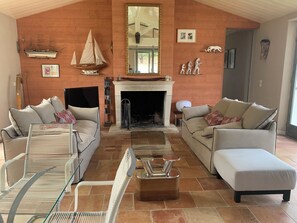 Televisión, chimenea, reproductor de DVD y libros 