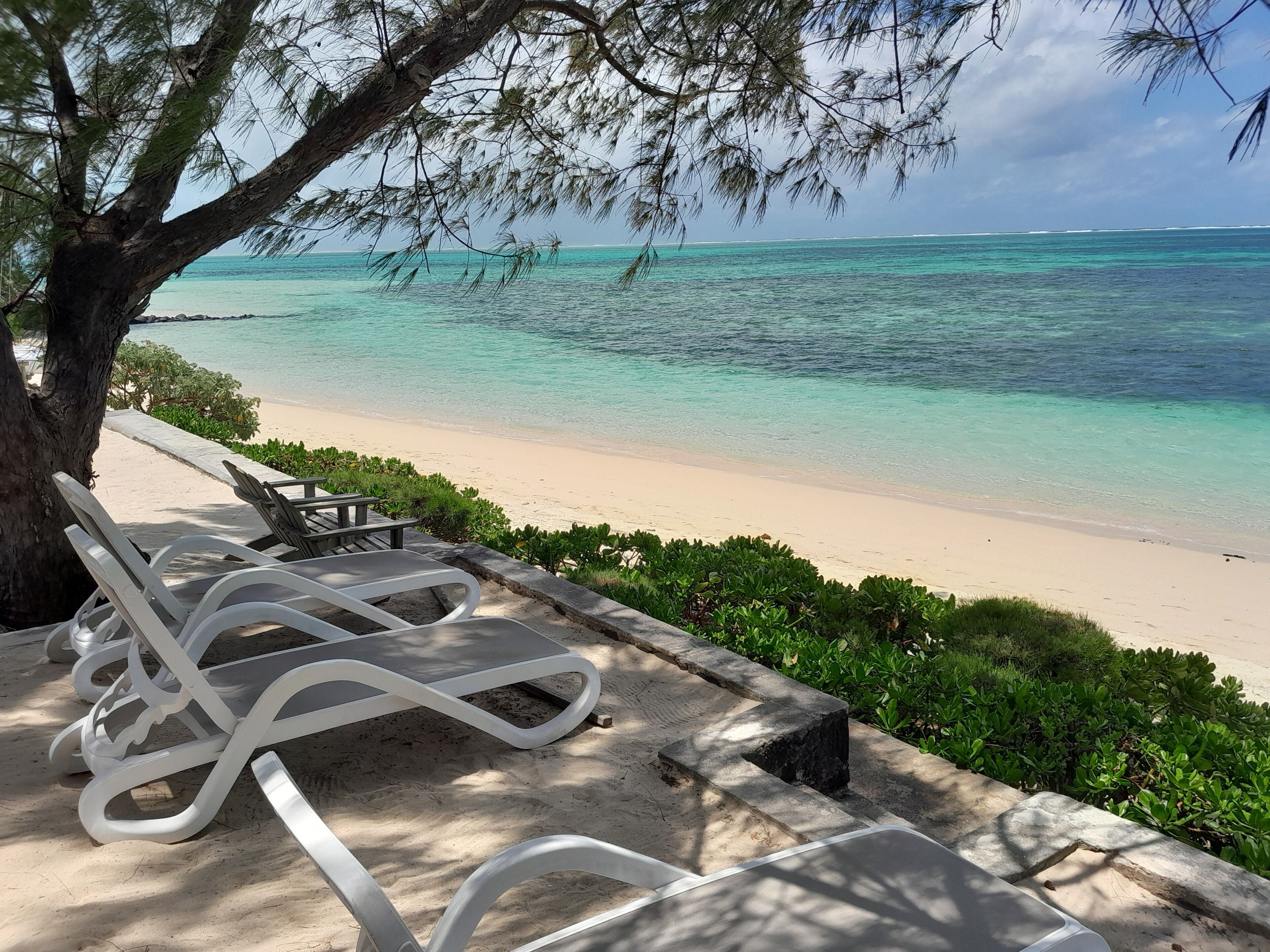 Sunbeds available on beach side opposite the street