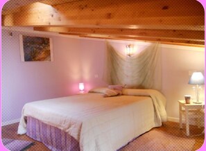 1 bedroom, desk, iron/ironing board, travel cot