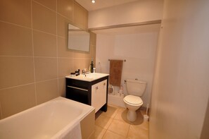 Bathtub, hair dryer, toilet paper