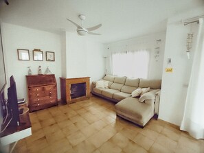 智能電視、壁爐、書籍