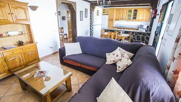 Televisio, takka, DVD-soitin, kirjoja