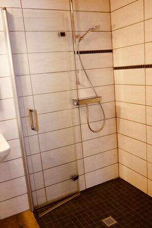 Dusche, Haartrockner, Handtücher, Seife