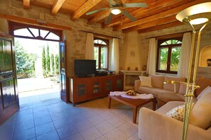 TV, DVD player, books, music library