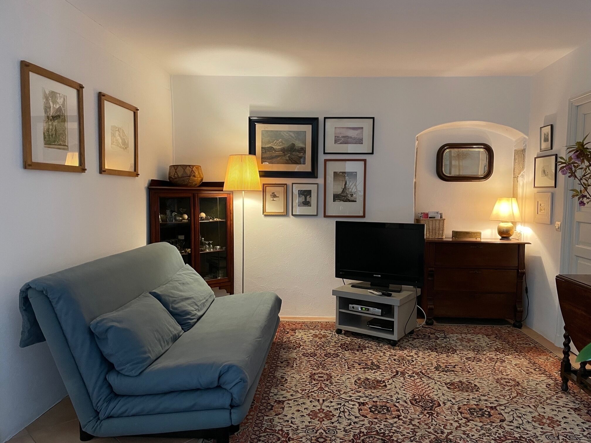 TV, DVD player, books