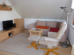 TV, DVD player, toys, books