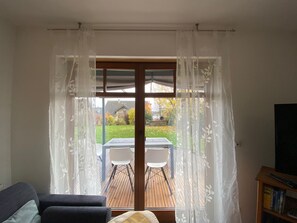 TV, DVD player, books, video library