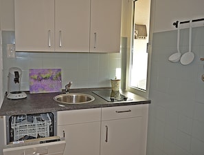 Kühlschrank, Mikrowelle, Herdplatte, Geschirrspüler