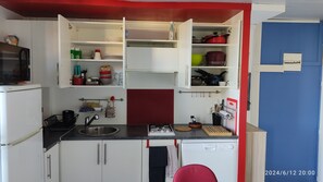 Réfrigérateur, micro-ondes, plaque de cuisson, lave-vaisselle