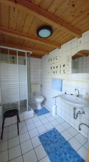 Shower, soap, toilet paper