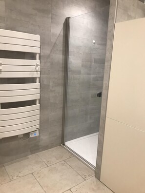Shower, hair dryer, toilet paper