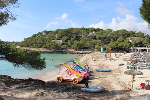Beach nearby, sun loungers