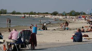 Beach nearby, sun loungers