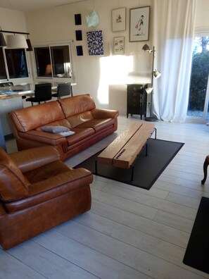 TV, DVD player, video library, stereo