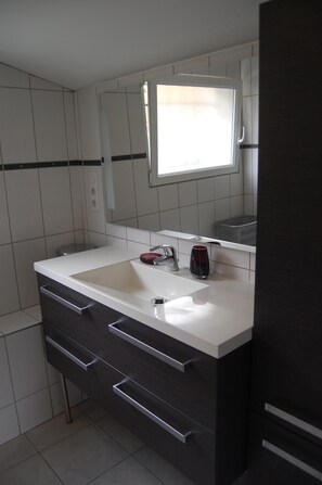 Douche, sèche-cheveux, serviettes fournies, papier toilette