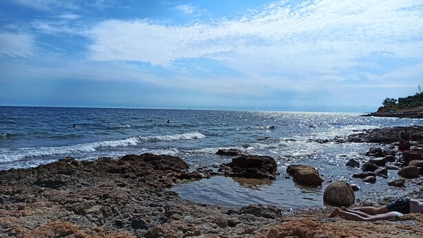 A rocky beach with waves, a clear sky, and a distant view of the ocean. - T2 ground floor Carry le Rouet (Carry-Le-Rouet)