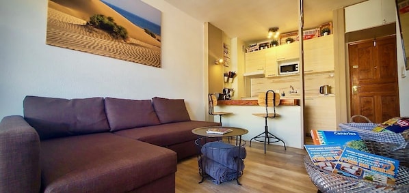 Smart TV, DVD player, books, music library