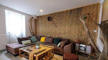 Televisión, reproductor de DVD, libros y estéreo