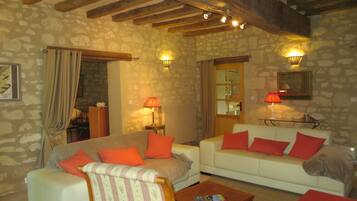 Télévision, cheminée, lecteur de DVD, chaßne hi-fi