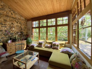 Téléviseur, foyer, lecteur de DVD, table de ping-pong