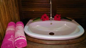 Douche, serviettes fournies, savon, papier toilette