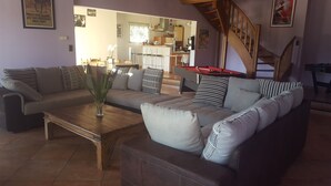 A living room with a sofa set, a coffee table, and a pool table. - VILLA "La Crau" Exceptional Provencal oasis with private saltwater pool  (Arles)