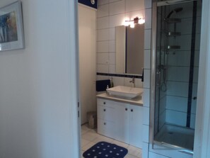 Ducha, secador de pelo, toallas, papel higiénico