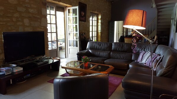 Televisión, chimenea, videojuegos y reproductor de DVD 