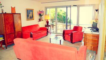 Televisie, een dvd-speler, boeken en een filmbibliotheek